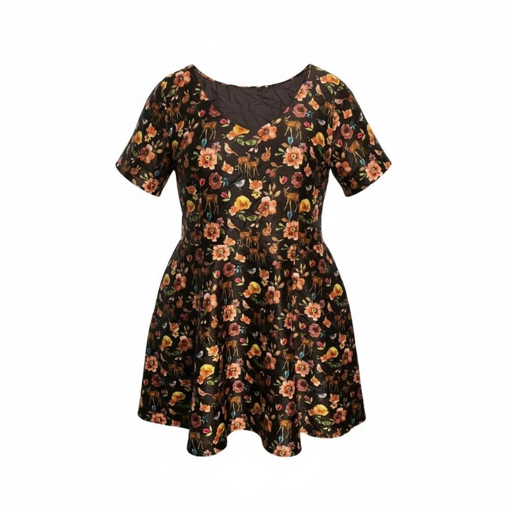 Whimsical Forest Animal & Foliage Print, Swing Fit Dress, Size 26W - Picture 3 of 7